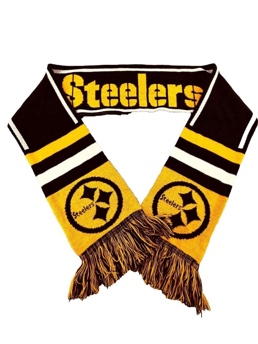 Pittsburgh Steelers Scarf One Size Black Yellow Fringe Football NFL